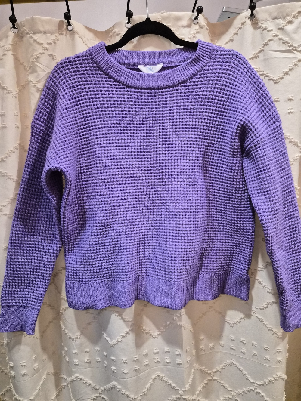 Time and Tru Lavender Waffle Knit Crewneck Sweater
